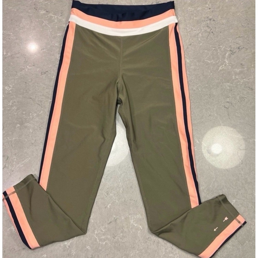 The Upside Women's 6 Leggings Olive Green Striped Athletic Yoga Workout
